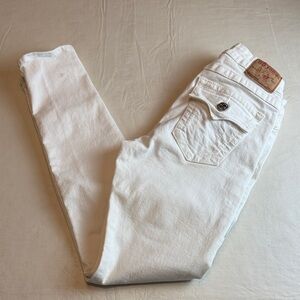 True Religion Women's Serena White Skinny Jeans Silver Hardware Size 28